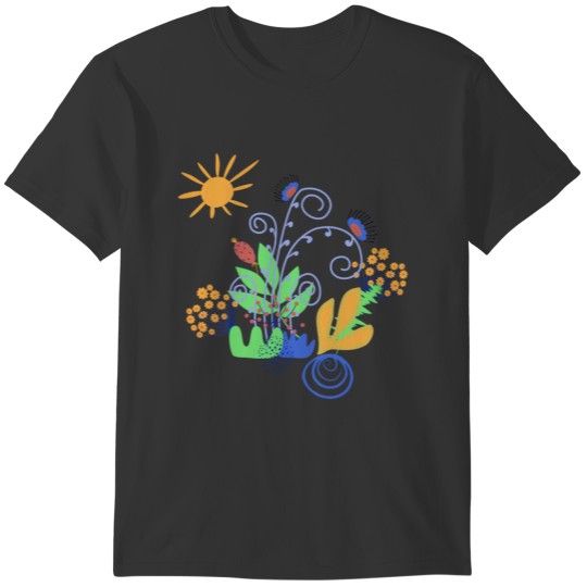 Cute Abstract Flowers and Sun T-shirt