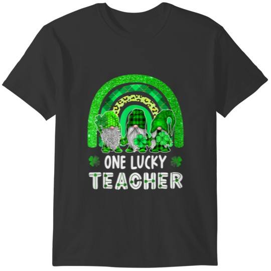 One Lucky Teacher Rainbow Gnomes Shamrock St Patri T-shirt