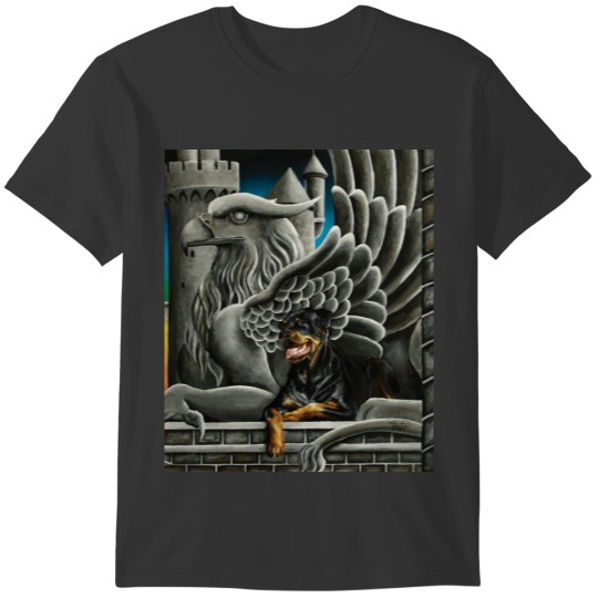 Rottweiler Dog and Gargoyle T-shirt