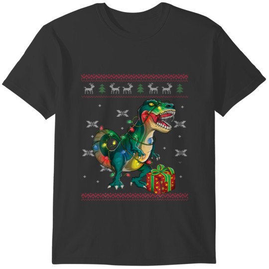 T Rex Christmas Tree Lights Pajamas Men Boys T-shirt