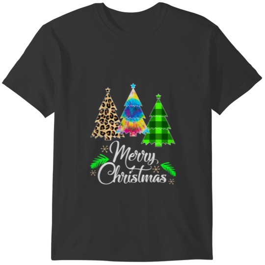 Tie Dye Merry Christmas Tree Leopard Funny Family T-shirt