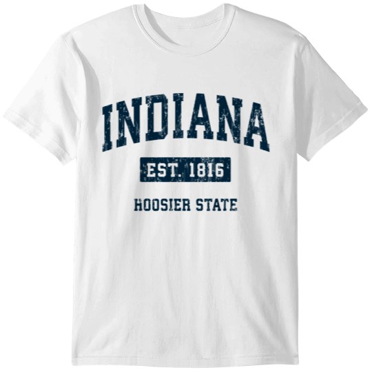 Discover Indiana Vintage Athletic Sports Design Navy Print T-shirt