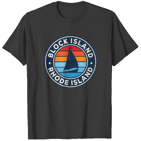 Block Island Rhode Island RI Vintage Sailboat Retro 70s T-Shirt T-Shirts