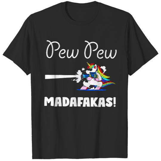 Pew Pew Madafakas Shooting Cool Unicorn Pew Pew Madafakas Shooting Cool Unicorn In Glasses T-Shirts