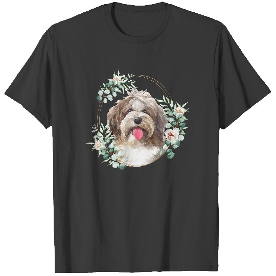 Discover Havanese Dog Portrait T- Shirt Cuban Havanese Dog in a Floral Gold Wreath Frame T- Shirt T-Shirts