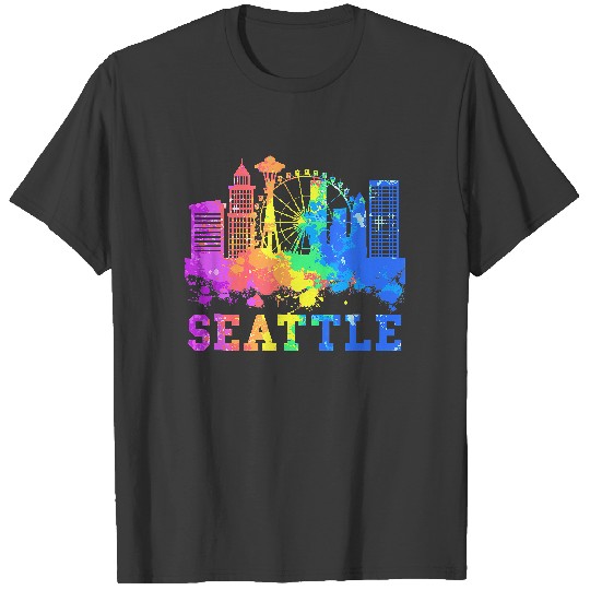 Discover Seattle Washington Skyline Watercolor Souvenir Gift Seattle T-Shirt T-Shirts