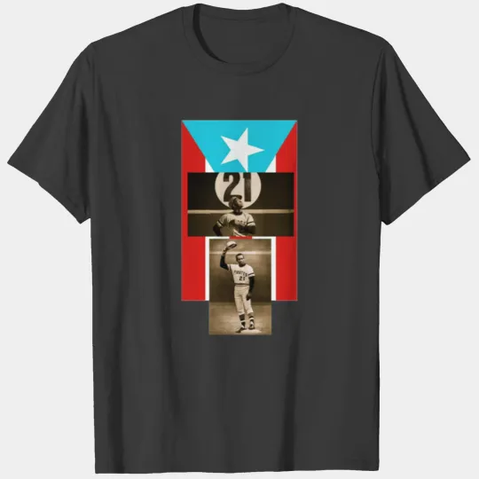 Art by Roberto Clemente with the flag of Puerto Rico T-Shirts