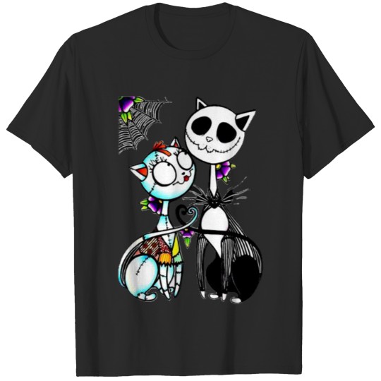 Cute Cat Jack Skellington and Sally T-Shirts