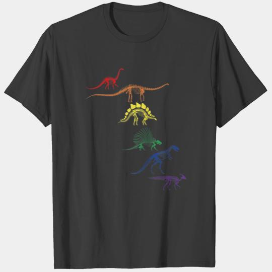 Funny Rainbow Dinosaur Lover LGBT Fossil Skeleton Pride Raglan Baseball Tee T-Shirts