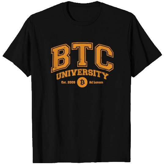 BTC University To The Moon, Funny Distressed Bitcoin College T-Shirt
