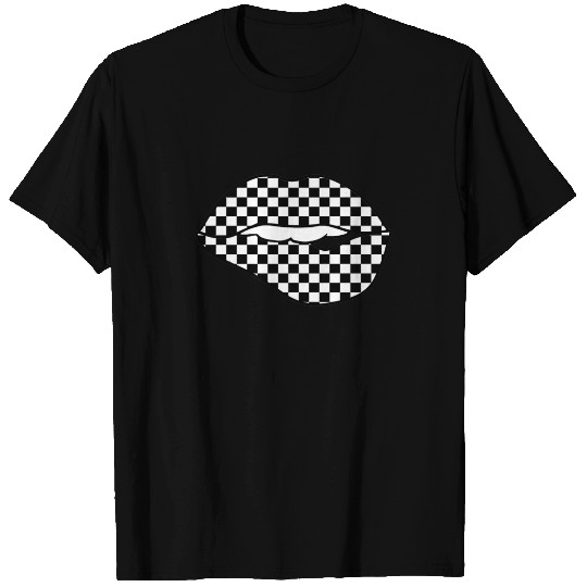Checkered Black White Lip Gift Checkerboard Women T-Shirt