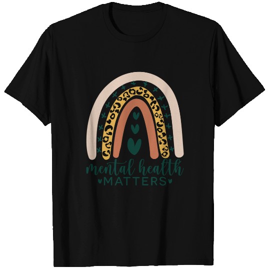 Mental Health Matters Leopard Print Boho Rainbow Awareness T-Shirt