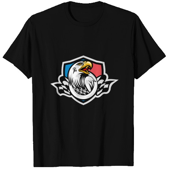 head eagle with checkered flag sport logo mascot T-shirt