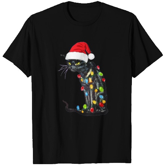 Black Cat Christmas Lights Funny Cat Lover T-shirt