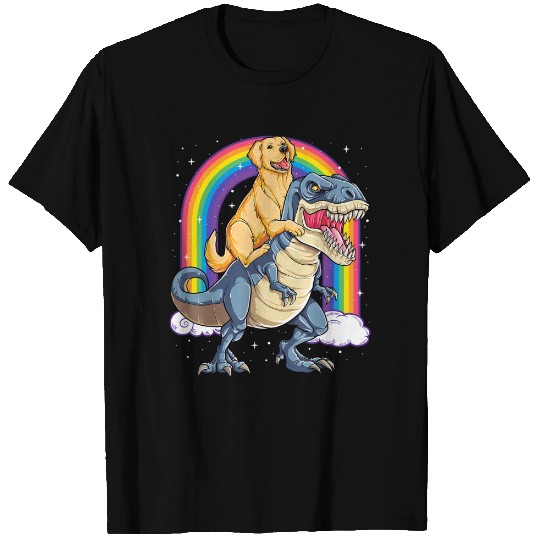 Golden Retriever Riding Dinosaur T Shirt