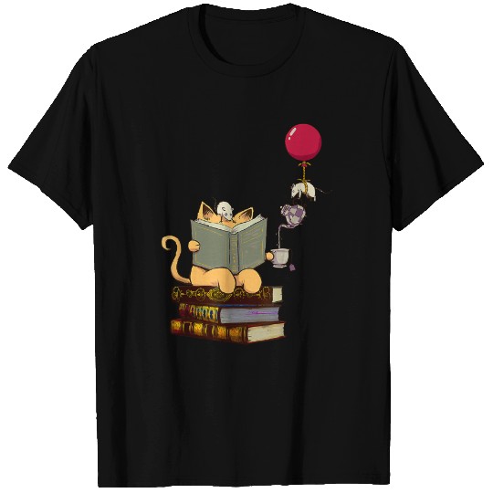 Kittens, Cats, tea,books and balloon gift t shirt