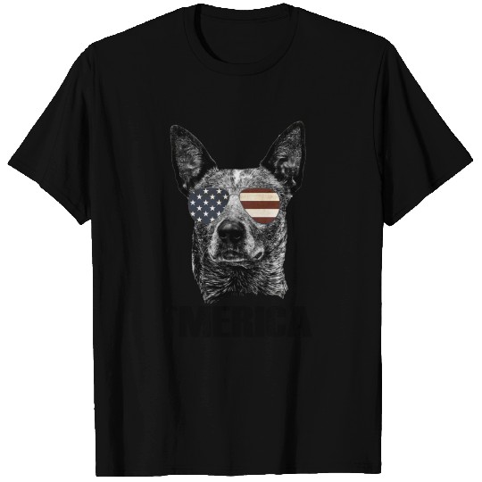 Merica Australian Cattle Dog with USA Flag Sunglasses T-Shirt
