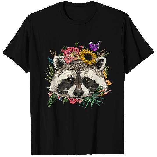 Floral Raccoon Spring Nature T-Shirt