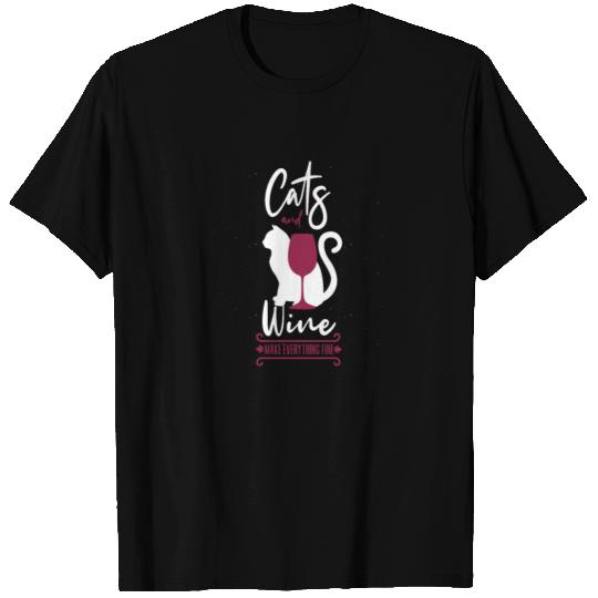 Cats And Wine Makes Everything Fine Cat Wine Lover T-shirt