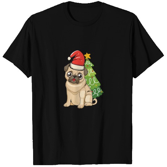 Pug Christmas Tree Lights Cute Santa Dog Merry T-shirt