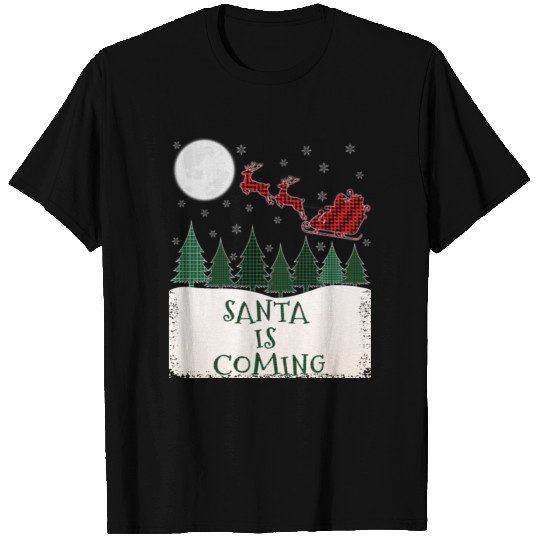 Santa is Coming Tartan Present Christmas Tree T-shirt