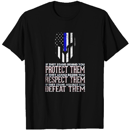 American Warrior Spartan Helmet I Thin Blue Line T-shirt
