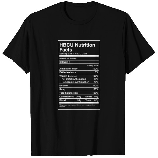 Black Pride Hbcu Nutrition Facts Gift Tee T-shirt