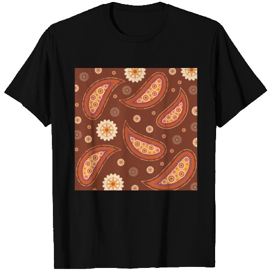 Paisley Flowers Texture Pattern, Seamless Print T-shirt