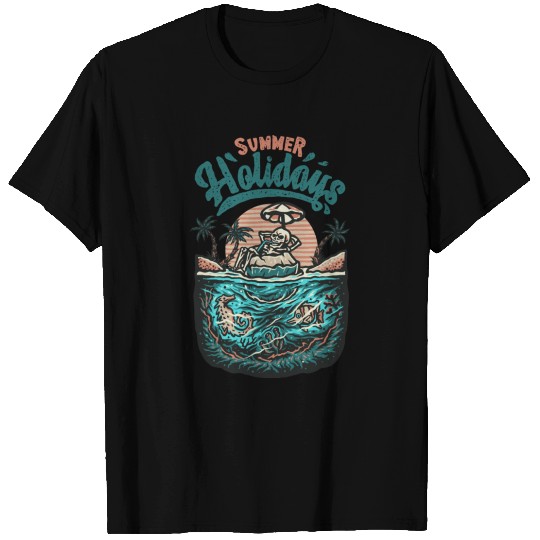 Skeleton in summer beach T-shirt