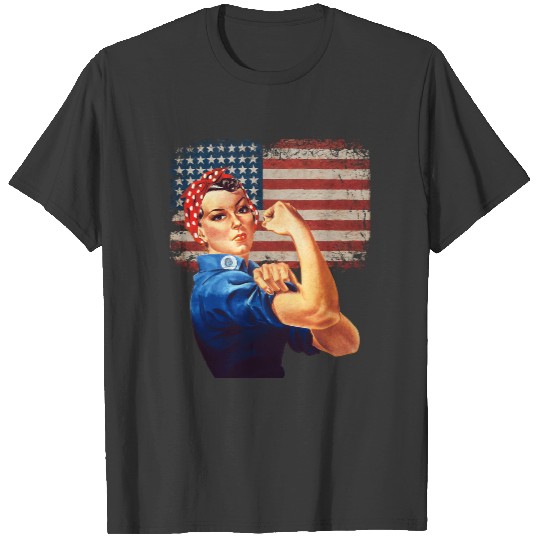 Rosie The Riveter American Flag US Flag Long Sleeve T-Shirt T-Shirts