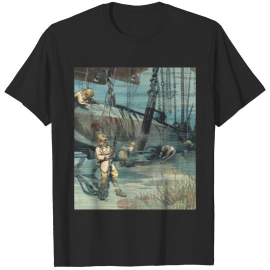 Discover Divers with Helmets Salvaging a Submarine T-shirt