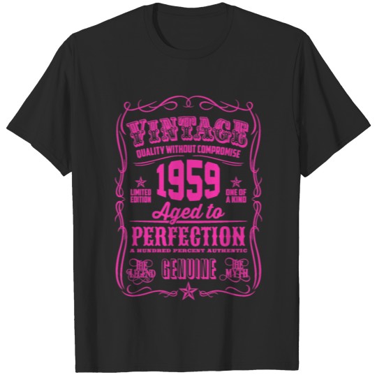 Discover Vintage 1959 Aged to Perfection Pink Print T-shirt