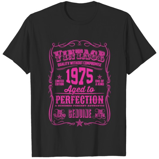 Discover Vintage 1975 Aged to Perfection Pink Print T-shirt