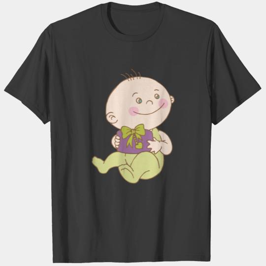 Baby cartoon holding gift box T-shirt