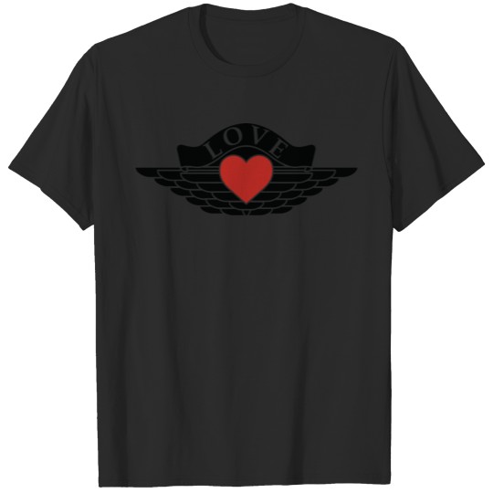 Discover Love - Wings Design (White Outline/Black FIll/Red) T-shirt