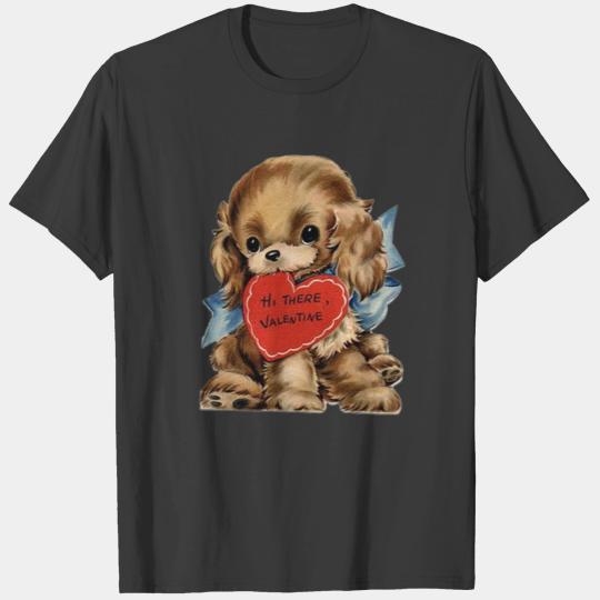 Valentine's Day, Cute Puppy Blue Ribbon T-shirt