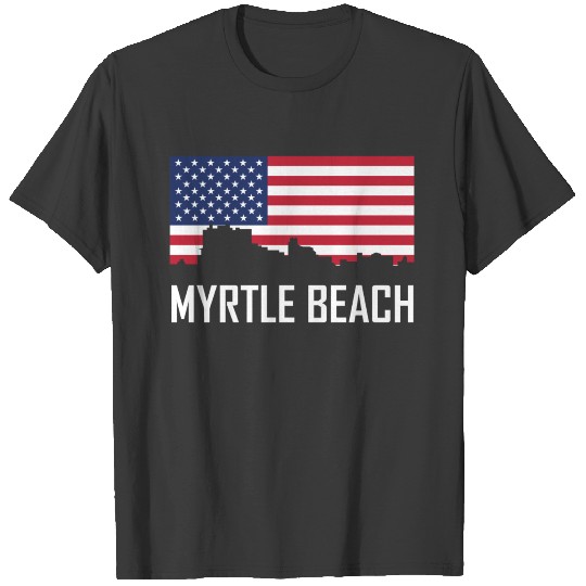 Myrtle Beach South Carolina Skyline American Flag T-shirt