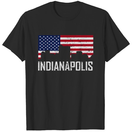 Discover Indianapolis Indiana Skyline American Flag T-shirt