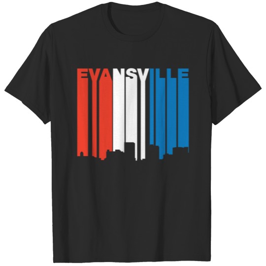 Discover Red White And Blue Evansville Indiana Skyline T-shirt