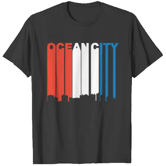 Red White And Blue Ocean City Maryland Skyline T-shirt