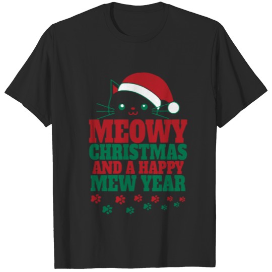 Discover Meowy Christmas And A Happy New Year T-shirt