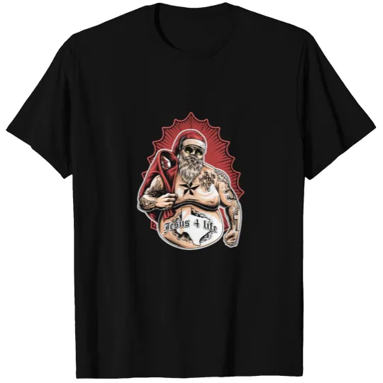 bad santa for white or bright tees w background T-shirt