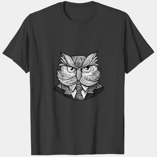 Hip Wise Owl Suit Woodcut T-shirt
