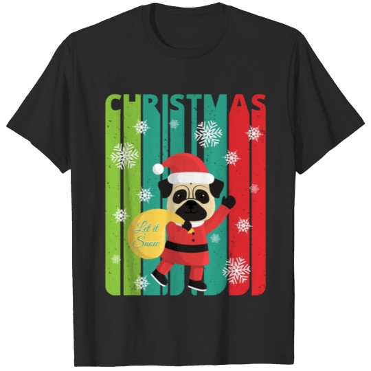 Discover Vintage Retro Christmas Santa Pug. Let it Snow Pow T-shirt