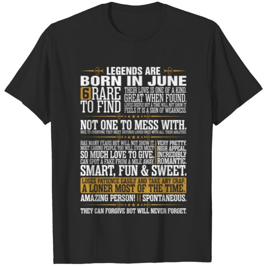 Discover 6 Rare To Find Legends Are Born In June T-shirt