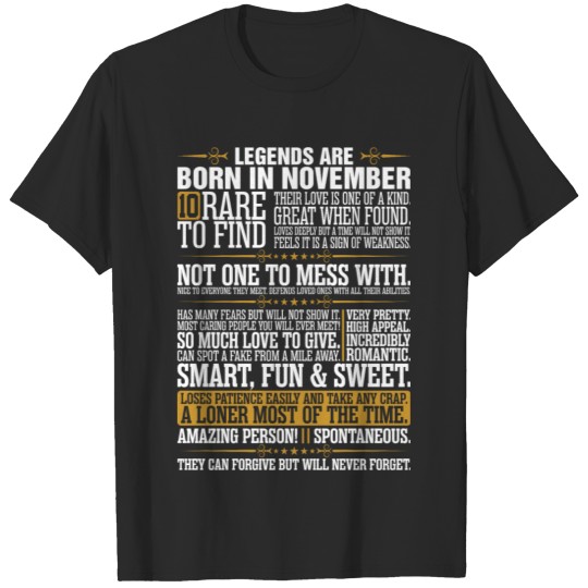 Discover 10 Rare To Find Legends Are Born In November T-shirt
