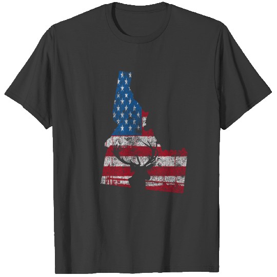 American Flag Idaho Deer Hunting Distressed T-Shir T-shirt