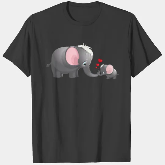 Cute Mom and Kid Elephant Cartoon Picture T-shirt