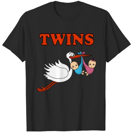 Discover Twins Stork Boy Girl Pregnancy Pregnant Birth Baby T-shirt