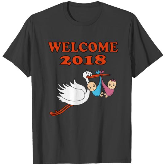 Welcome 2018 Baby Twins Stork Pregnancy Boy Girl T-shirt